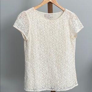Loft cream lace short-sleeve blouse